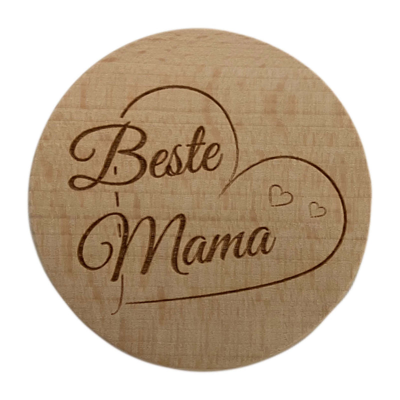 Glasdeckel mit Gravur "Beste Mama" aus Buchenholz