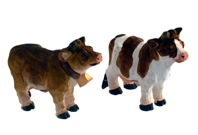 Handgeschnitzte Kühe aus Holz im 2er Set ca. 8x3x6 cm bemalt