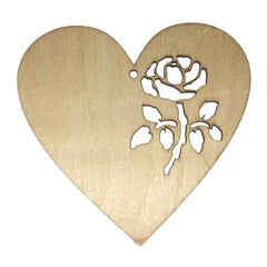 Valentinstagsherz aus Holz mit durchstochener Rose zum Beschriften, 9,5x9x0,3 cm