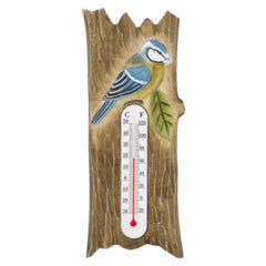 Thermometer mit Blaumeise aus Holz