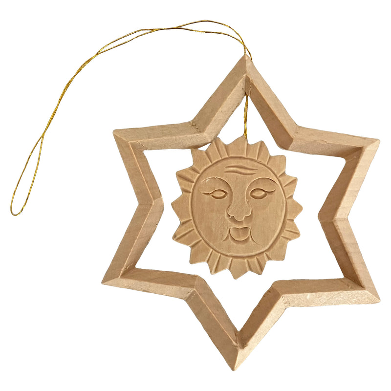 Baumschmuck Stern mit Sonne Einhang aus Holz