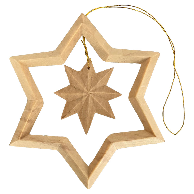 Baumschmuck Stern mit Stern Einhang aus Holz