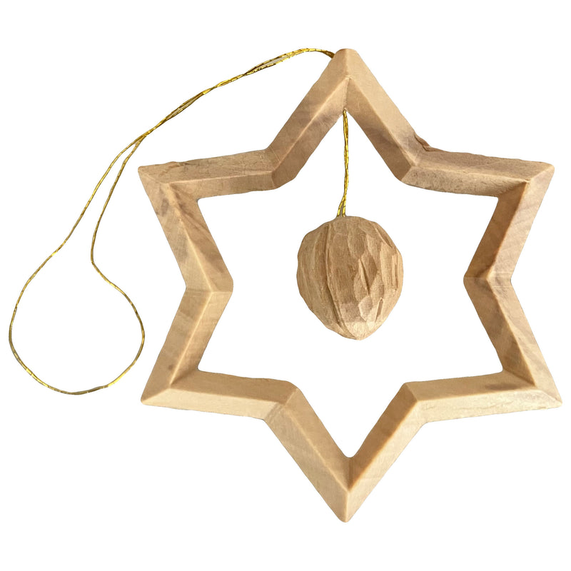 Baumschmuck Stern mit Walnuss Einhang aus Holz