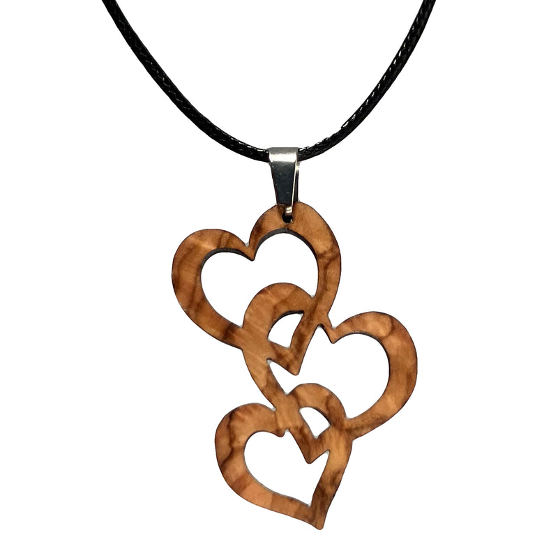 Halskette aus Olivenholz "3 Herzen silber" Nr. 052.562