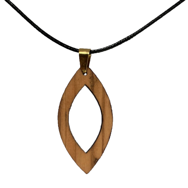 Halskette aus Olivenholz "Blatt mit Collierschlaufe in gold" Nr. 052.565
