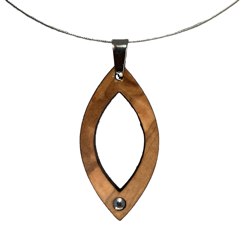 Halskette aus Olivenholz "Blatt Collierschlaufe in silber mit Strass" Nr. 052.566