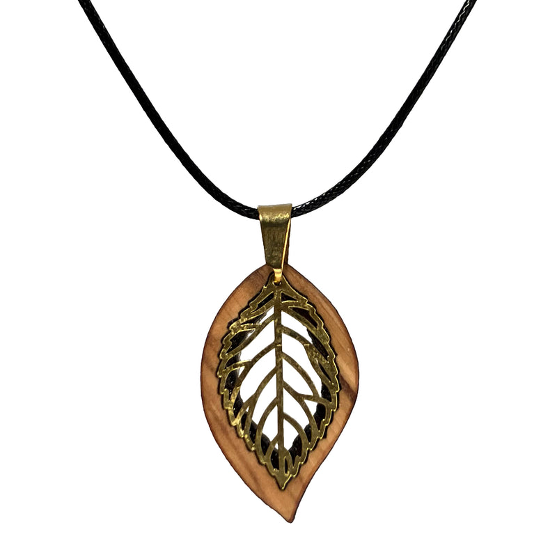 Halskette aus Olivenholz "Blatt gold" Nr. 052.583