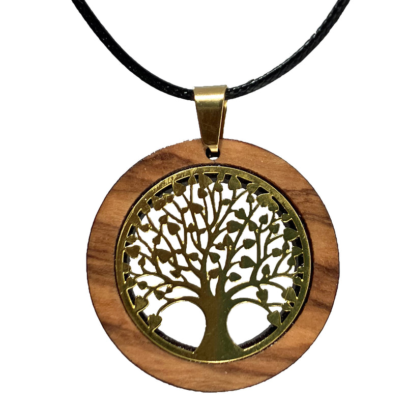 Halskette aus Olivenholz "Lebensbaum gold" Nr. 052.585