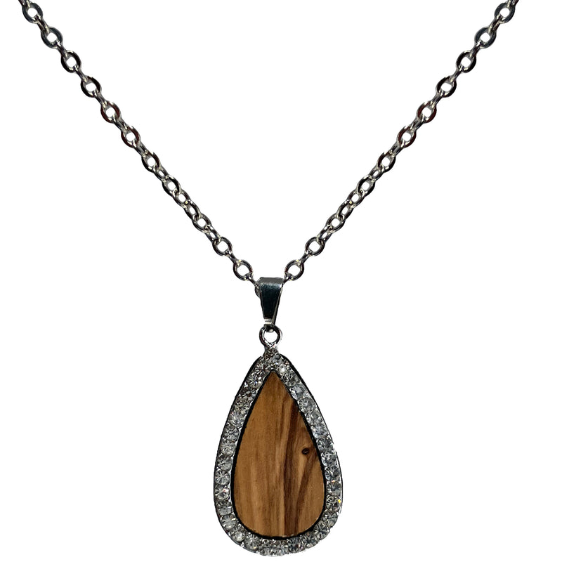 Halskette aus Olivenholz "Kristall Tropfen" Nr. 052.563