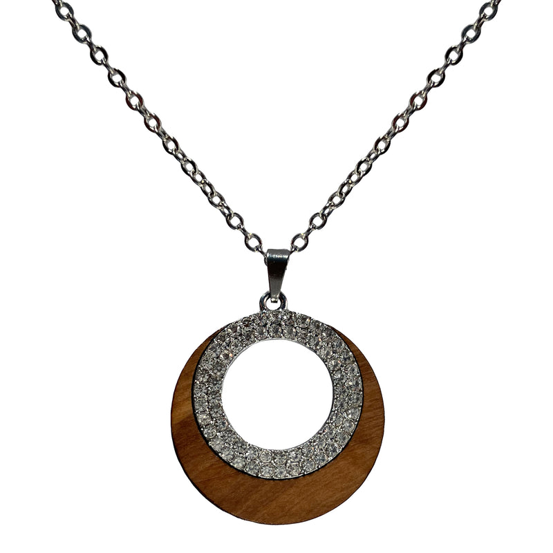 Halskette aus Olivenholz "Kristall geschmückter Kreis" Nr. 052.645