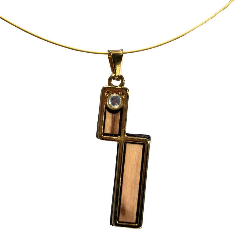 Halskette aus Olivenholz "Quadrate gold mit Strass" Nr. 052.663