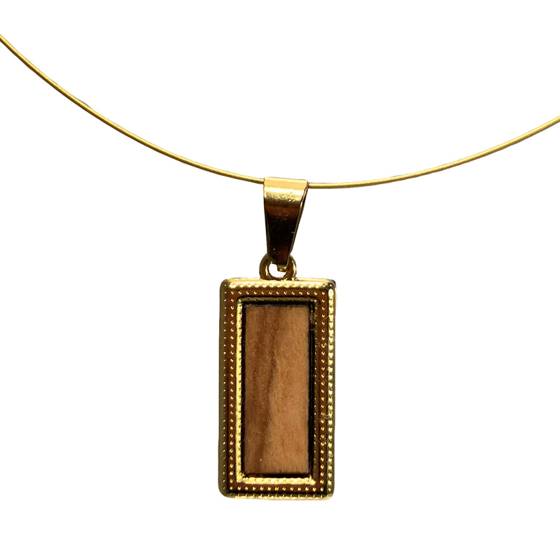 Halskette aus Olivenholz "Rechteck stehend gold umrandet" Nr. 052.667