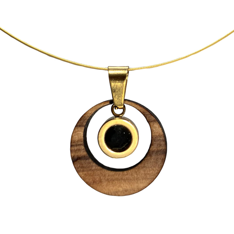 Halskette aus Olivenholz "Auge gold - Strass schwarz" Nr. 052.684