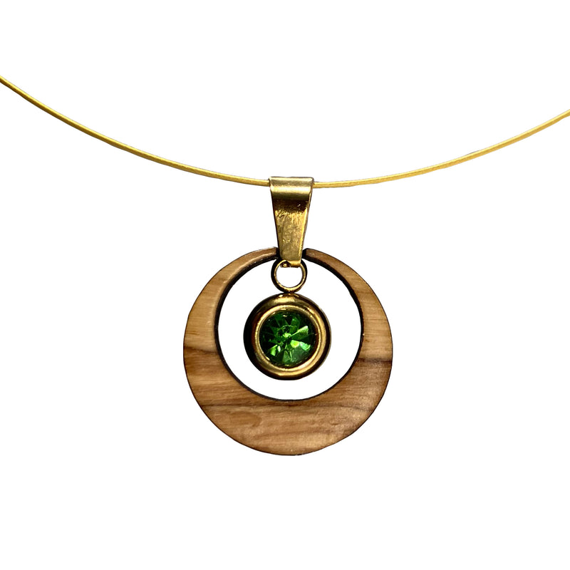 Halskette aus Olivenholz "Auge gold - Strass grün" Nr. 052.686