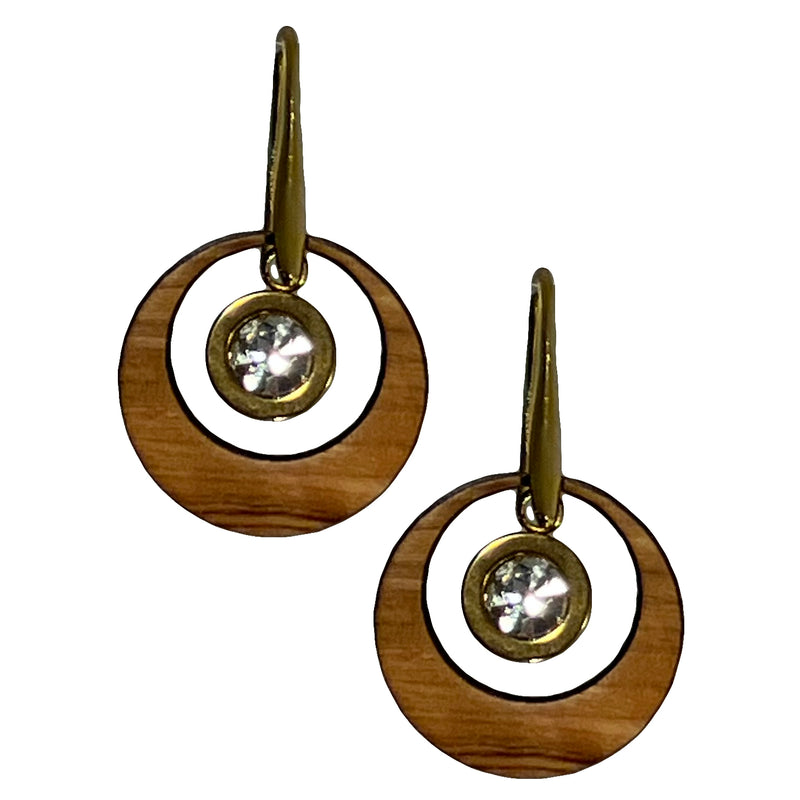 Ohrringe aus Olivenholz "Auge gold - Kristall klar" Nr. 052.901