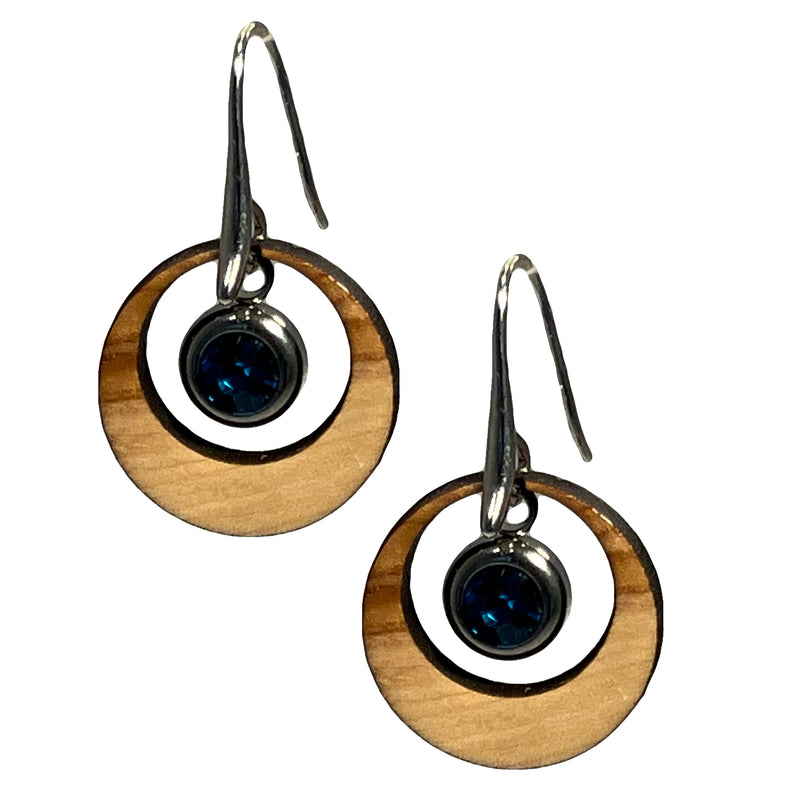Ohrringe aus Olivenholz "Auge silber - Kristall blau" Nr. 052.906