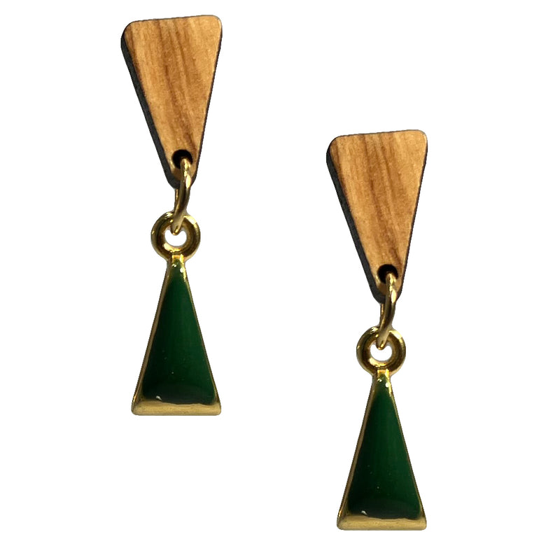 Ohrringe aus Olivenholz "Dreieck gold - grün" Nr. 052.924