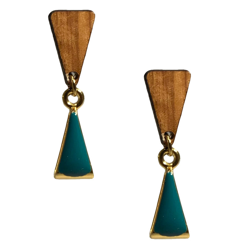 Ohrringe aus Olivenholz "Dreieck gold - türkis" Nr. 052.925
