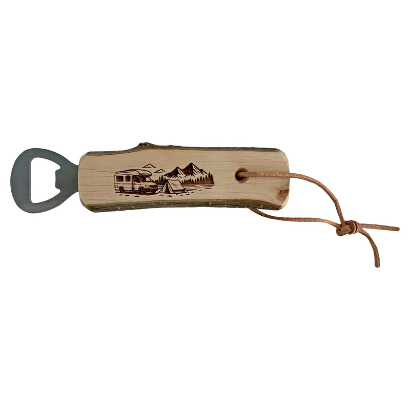 Flaschenöffner aus Holz mit Rinde kurz - Camping