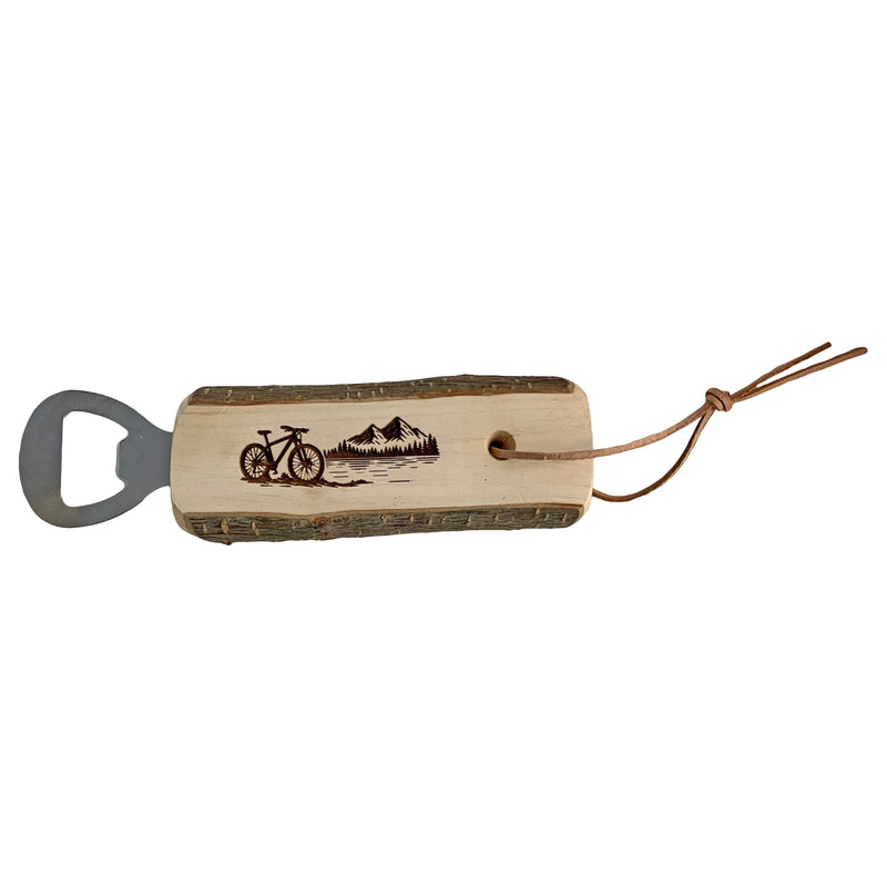 Flaschenöffner aus Holz mit Rinde kurz - Mountainbike