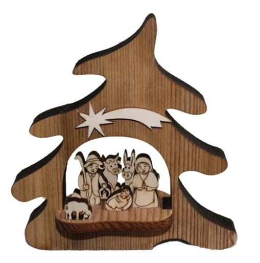 Hl. Familie in Tanne aus Holz 12x11x5 cm