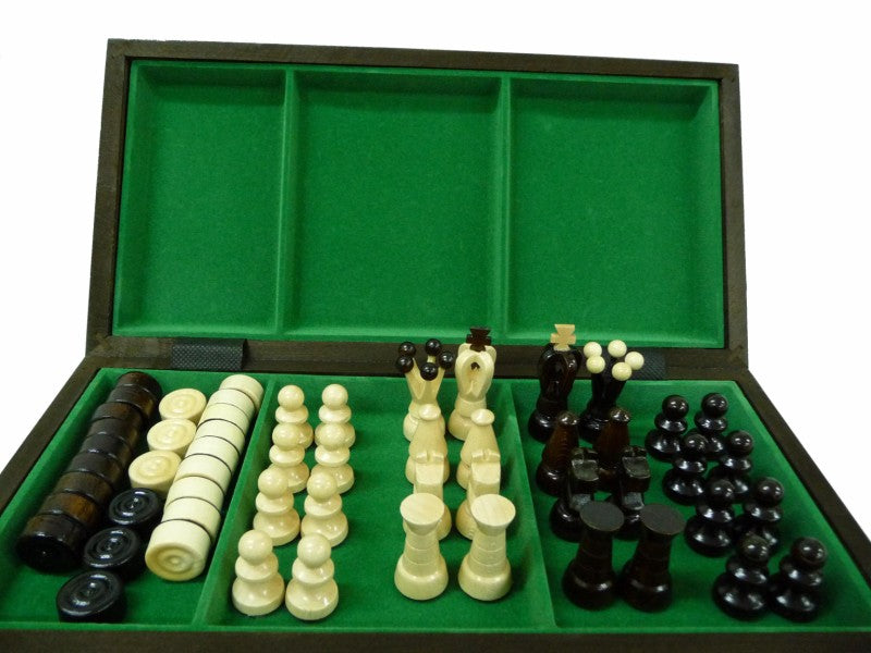 Schach und Dame mit Figuren, Nr. 165A aus Holz, Schachspiel 35x35x2,2 cm