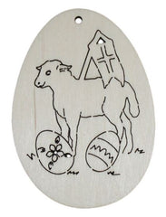 Dekoei Ostern mit beidseitigem Motiv, gelasert aus Holz und mit Aufhängefaden Nr. 020.060