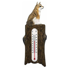 Thermometer mit Wolf aus Holz