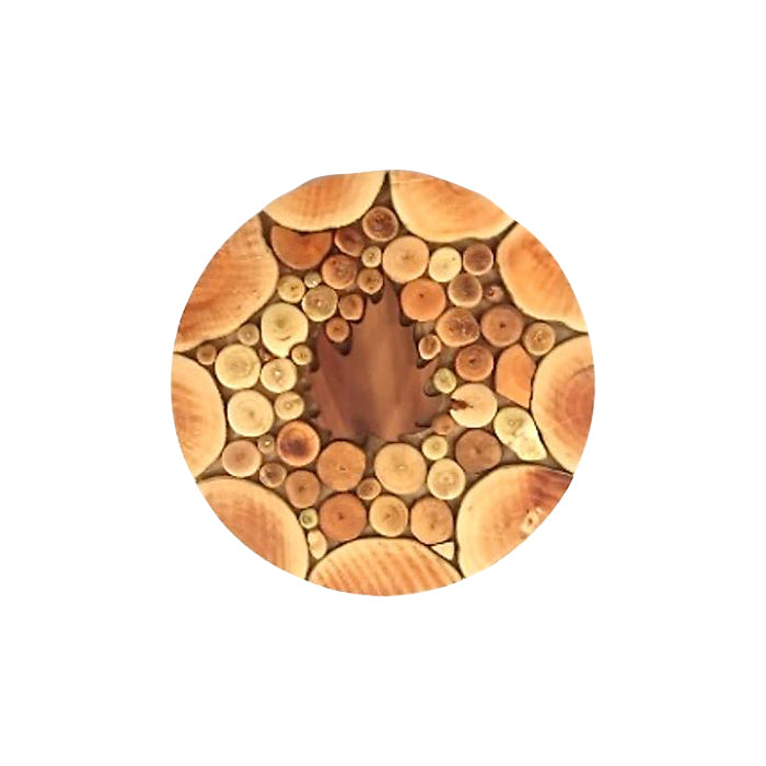 Topfuntersetzer rund aus Holz, gemischte Hölzer, mit Blattmotiv 037.028