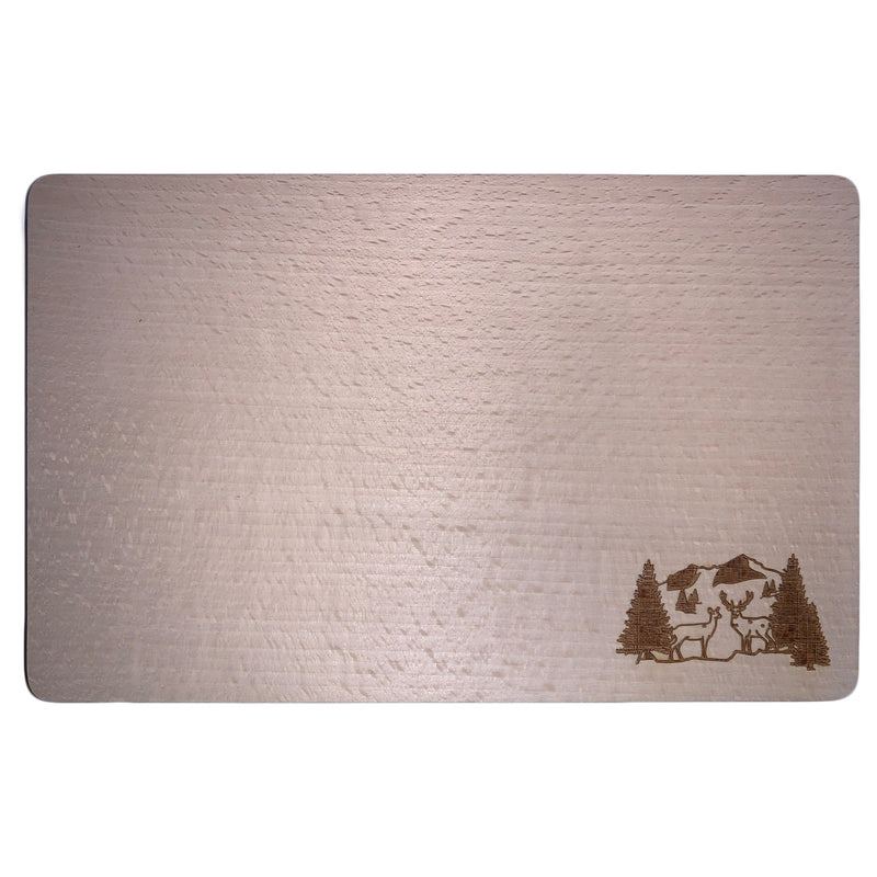 Schneidbrett mit Gravur "Hirschgruppe" aus Buchenholz, 25x16x1,5 cm