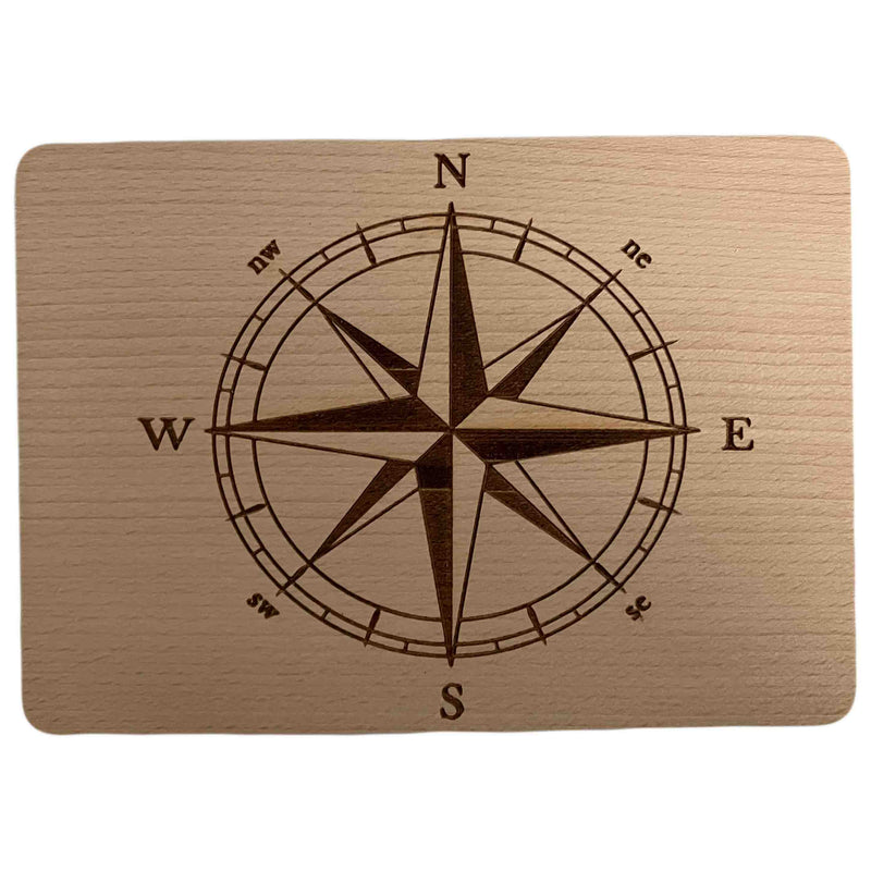 Schneidbrett mit Gravur "Kompass" aus Buchenholz, 22x15,5x1 cm