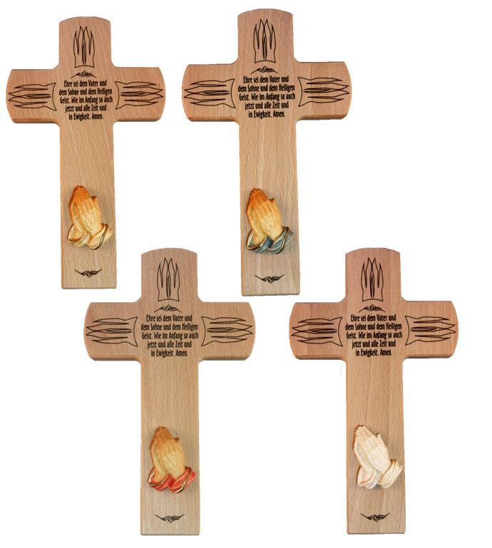 Gebetskreuz mit betenden Händen aus Holz 20x12x2 cm