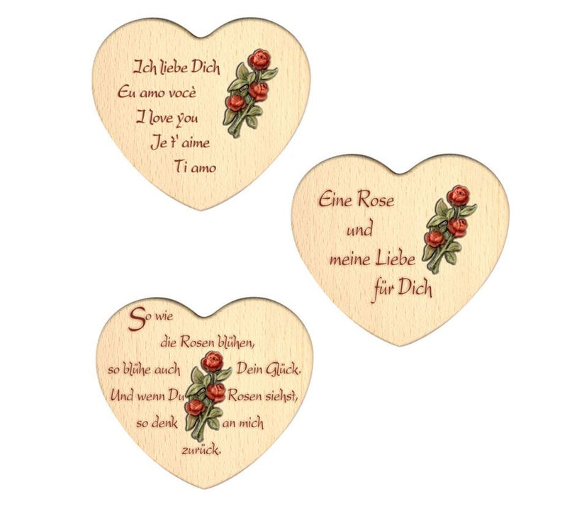 Herz mit Rose und Spruch aus Holz 10,5x10,5x1,3 cm