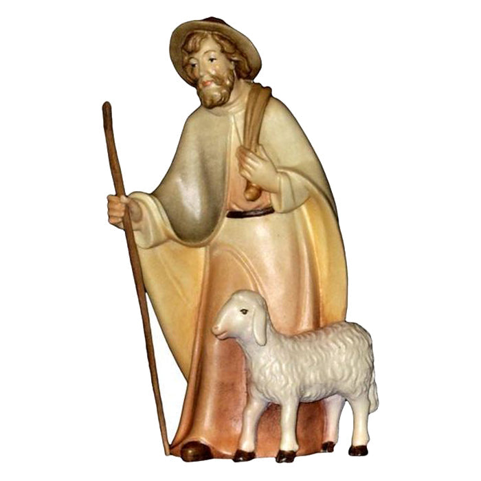Hirt mit Hut und Schaf stehend aus Ahornholz, Krippenfiguren "Mirja"