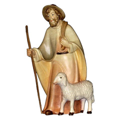 Hirt mit Hut und Schaf stehend aus Ahornholz, Krippenfiguren 