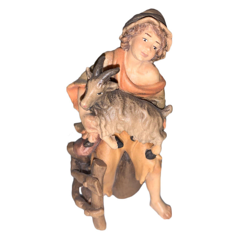 Hirt mit Ziege im Arm aus Ahornholz, Krippenfiguren "Thomas"