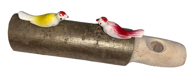 Kuckuckspfeife aus Haselnussholz mit 2 Vögel 12x4 cm