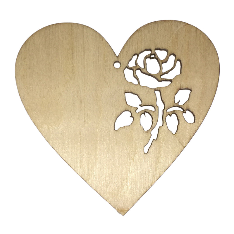 Valentinstagsherz aus Holz mit durchstochener Rose zum Beschriften, 9,5x9x0,3 cm