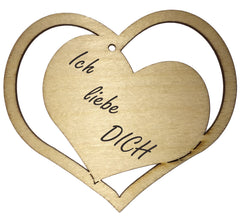 Valentinstagsherz aus Holz mit schrägen Herz und Aufschrift 9,5x9x0,3 cm
