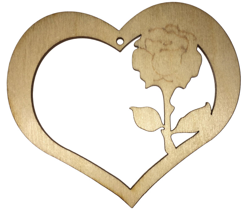 Valentinstagsherz aus Holz mit Rosenmotiv zum Beschriften, 9,5x9x0,3 cm