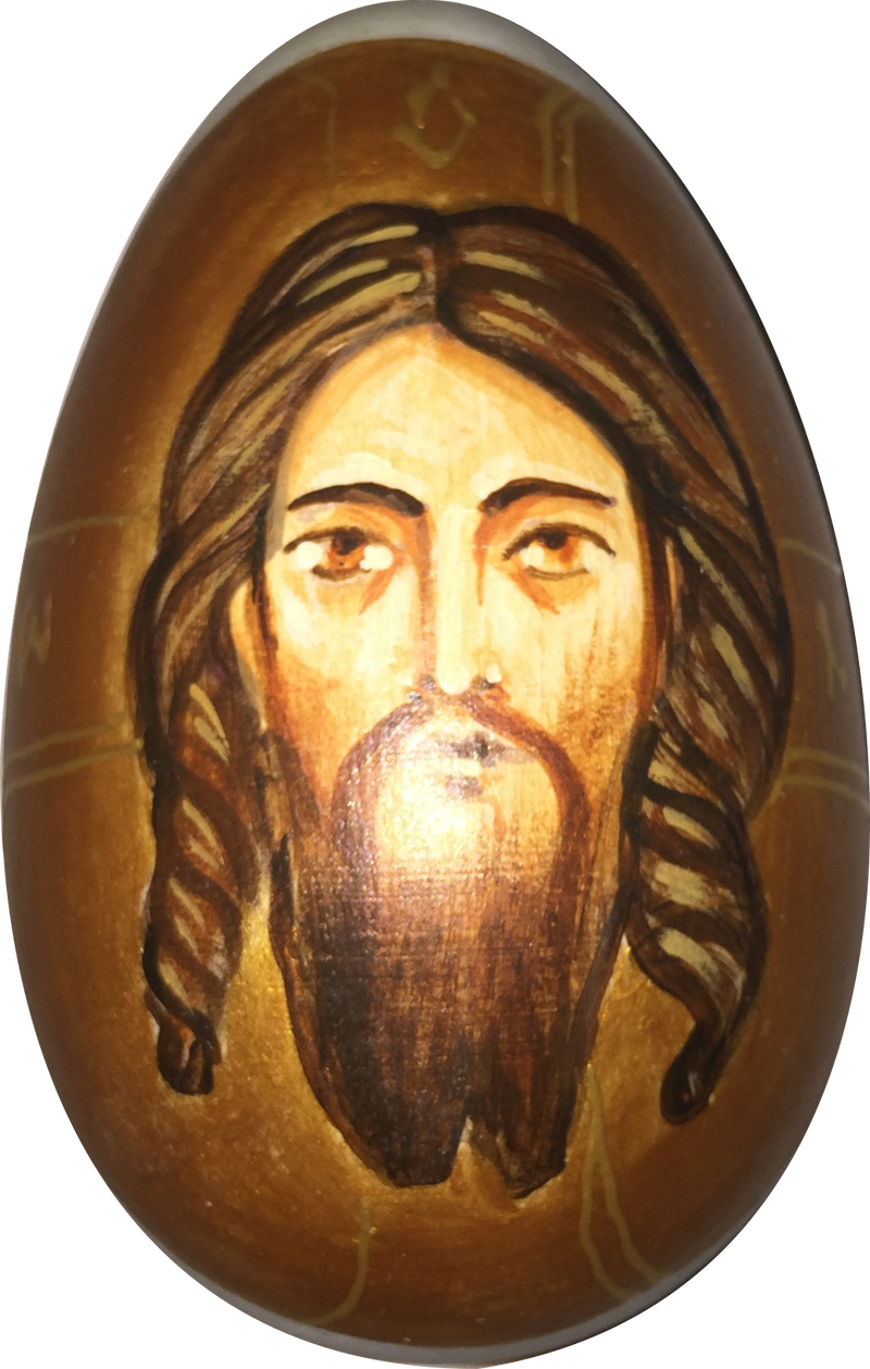 Handbemaltes Osterei mit Jesus Christus aus Holz, 8,5 cm