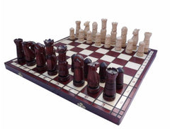 Schach mit handgeschnitzten Figuren, Nr. 106D aus Holz, Schachspiel 50x50x3 cm