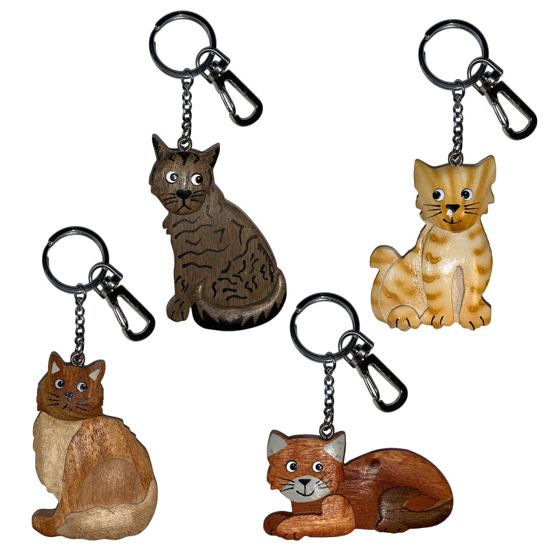 Schlüsselanhänger Katzen im 4er Set aus Holz Nr. 019.158