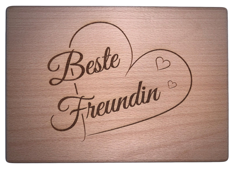 Schneidbrett mit Gravur "Beste Freundin" aus Buchenholz, 22x15,5x1 cm