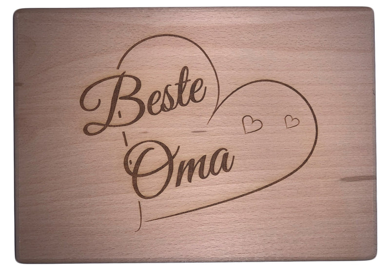 Schneidbrett mit Gravur "Beste Oma" aus Buchenholz, 22x15,5x1 cm