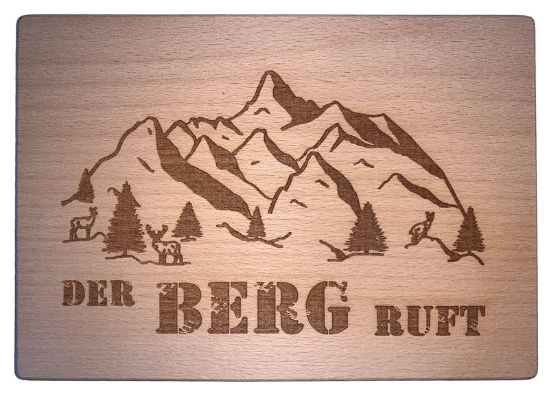 Schneidbrett mit Gravur "Der Berg ruft" aus Buchenholz, 22x15,5x1 cm