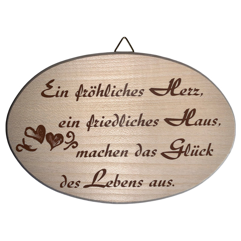Spruchbrett oval "Ein fröhliches Herz..." aus Ahornholz, 12x18 cm