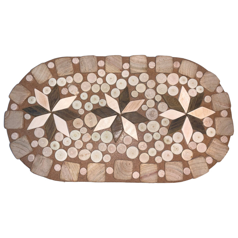 Topfuntersetzer oval aus Holz, gemischte Hölzer, mit 3 Sternen 009.146