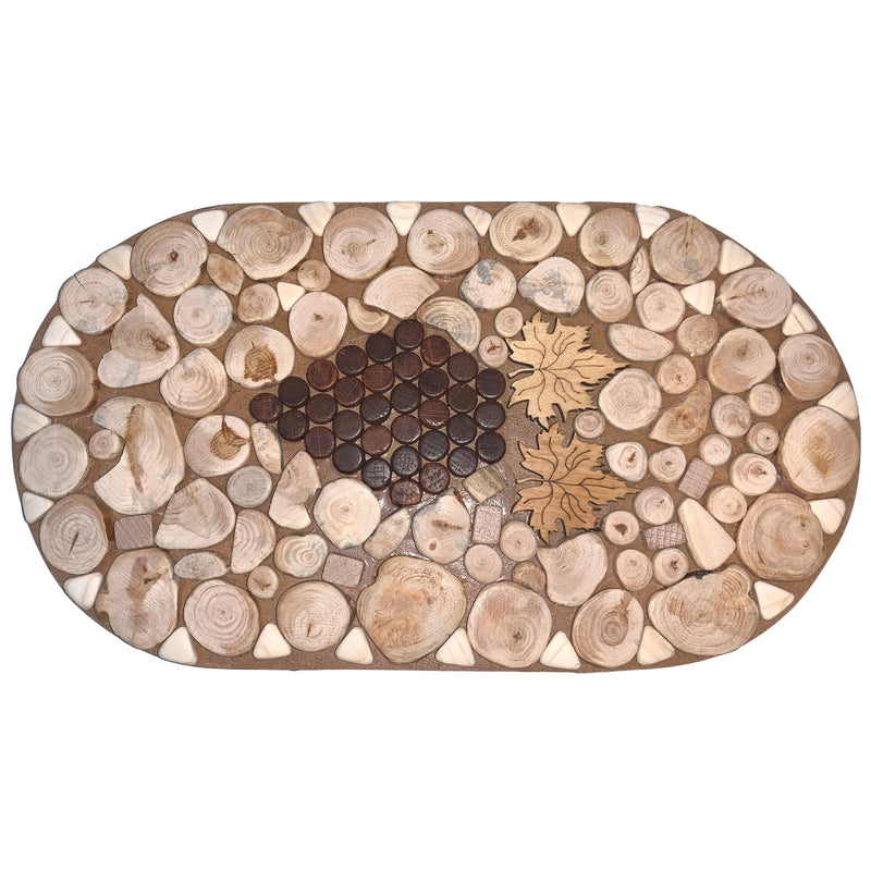 Topfuntersetzer oval aus Holz, gemischte Hölzer, mit Trauben und Ahornblatt 009.145
