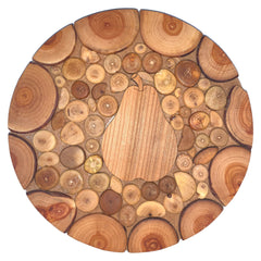 Topfuntersetzer rund aus Holz, gemischte Hölzer, mit Birnenmotiv 037.026